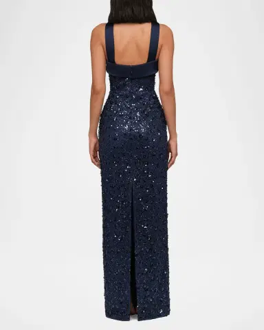 Theia Velina Pleated Floral Applique Mikado Gown | Thumbnail 3 Theia Velina Pleated Floral Applique Mikado Gown | Thumbnail 3