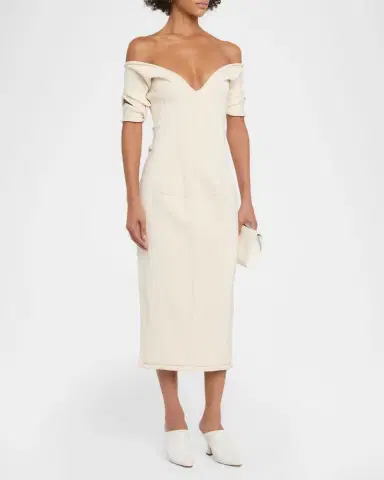 Bottega Veneta Off-The-Shoulder Midi Sweater Dress | Thumbnail 4 Bottega Veneta Off-The-Shoulder Midi Sweater Dress | Thumbnail 4
