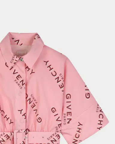 Givenchy Girl 's Logo-Print Belted Cotton Shirtdress, Size 4- | Thumbnail 3 Givenchy Girl 's Logo-Print Belted Cotton Shirtdress, Size 4- | Thumbnail 3