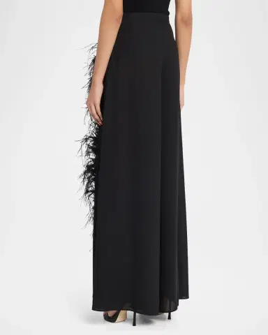 Lapointe Feather-Trim Georgette Wide-Leg Pants | Thumbnail 3 Lapointe Feather-Trim Georgette Wide-Leg Pants | Thumbnail 3