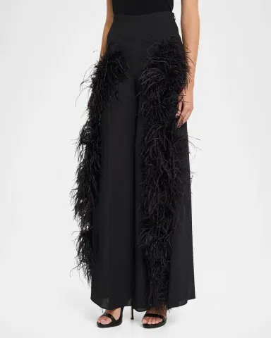 Lapointe Feather-Trim Georgette Wide-Leg Pants | Thumbnail 4 Lapointe Feather-Trim Georgette Wide-Leg Pants | Thumbnail 4