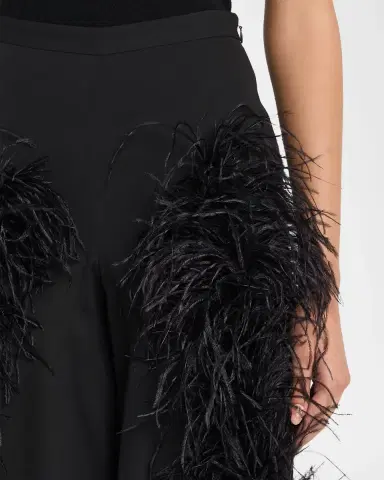 Lapointe Feather-Trim Georgette Wide-Leg Pants | Thumbnail 5 Lapointe Feather-Trim Georgette Wide-Leg Pants | Thumbnail 5