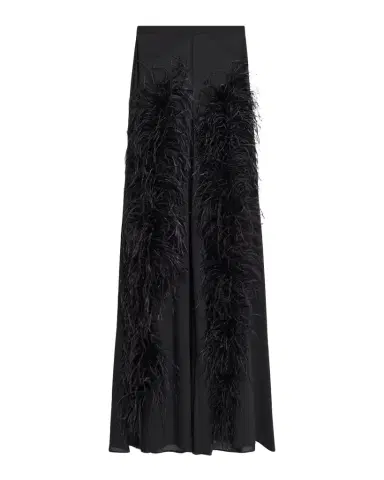 Lapointe Feather-Trim Georgette Wide-Leg Pants | Thumbnail 1 Lapointe Feather-Trim Georgette Wide-Leg Pants | Thumbnail 1