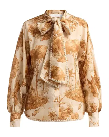 Zimmermann Indra Printed Tieneck Blouse | Thumbnail 1 Zimmermann Indra Printed Tieneck Blouse | Thumbnail 1
