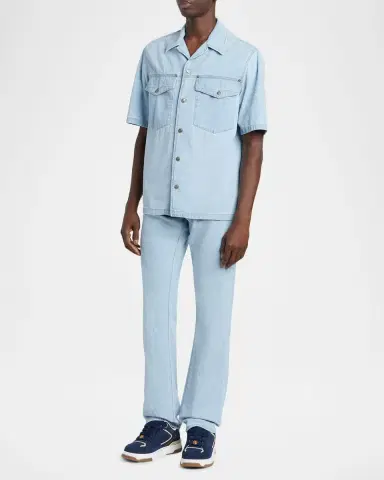 Versace Men's Bleached Denim Straight-Leg Jeans | Thumbnail 2 Versace Men's Bleached Denim Straight-Leg Jeans | Thumbnail 2
