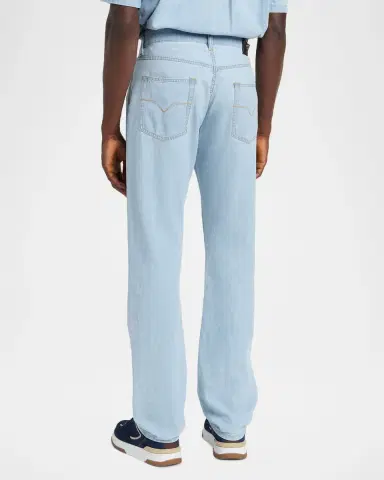 Versace Men's Bleached Denim Straight-Leg Jeans | Thumbnail 3 Versace Men's Bleached Denim Straight-Leg Jeans | Thumbnail 3