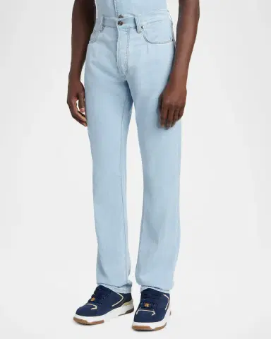 Versace Men's Bleached Denim Straight-Leg Jeans | Thumbnail 4 Versace Men's Bleached Denim Straight-Leg Jeans | Thumbnail 4