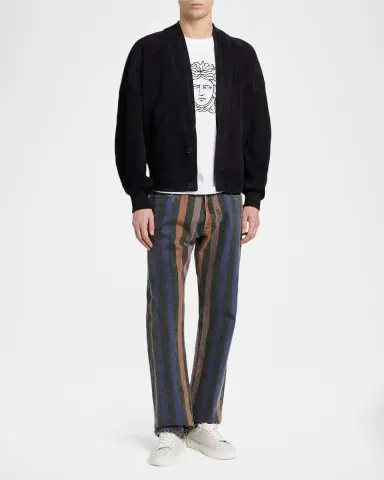 Versace Men's V-Neck Leather Blouson | Thumbnail 2 Versace Men's V-Neck Leather Blouson | Thumbnail 2