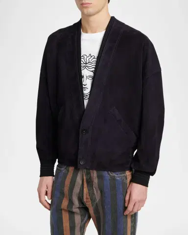 Versace Men's V-Neck Leather Blouson | Thumbnail 4 Versace Men's V-Neck Leather Blouson | Thumbnail 4