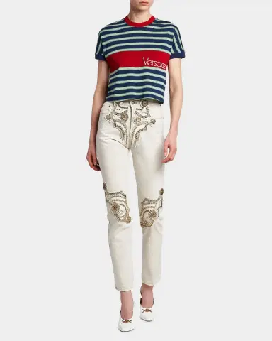 Versace La Vacanza Vintage Logo Striped Cotton T-Shirt | Thumbnail 2 Versace La Vacanza Vintage Logo Striped Cotton T-Shirt | Thumbnail 2