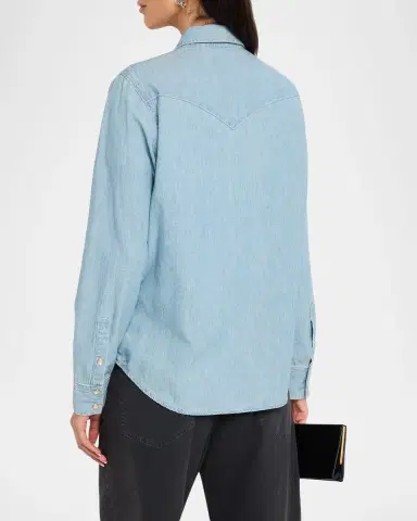 Nili Lotan Travis Chambray Western Button-Down Shirt | Thumbnail 3 Nili Lotan Travis Chambray Western Button-Down Shirt | Thumbnail 3