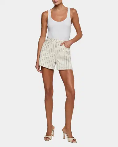 L'AGENCE Lissania Pinstriped Ultra High-Rise Denim Shorts | Thumbnail 2 L'AGENCE Lissania Pinstriped Ultra High-Rise Denim Shorts | Thumbnail 2