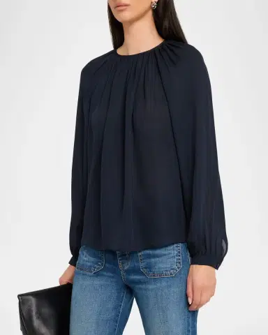 Nili Lotan Saint Tropez Long-Sleeve Silk Top | Thumbnail 4 Nili Lotan Saint Tropez Long-Sleeve Silk Top | Thumbnail 4
