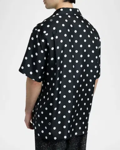 Dolce & Gabbana Men's Silk Twill Polka Dot Monogram Camp Shirt | Thumbnail 3 Dolce & Gabbana Men's Silk Twill Polka Dot Monogram Camp Shirt | Thumbnail 3