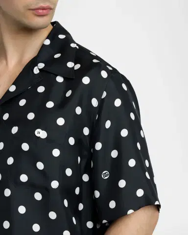 Dolce & Gabbana Men's Silk Twill Polka Dot Monogram Camp Shirt | Thumbnail 5 Dolce & Gabbana Men's Silk Twill Polka Dot Monogram Camp Shirt | Thumbnail 5
