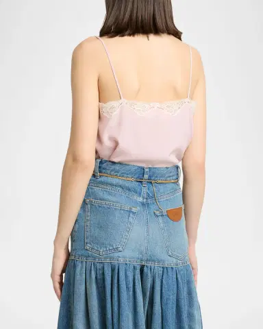 Chloé Drawstring Lace-Trim Silk Crepe De Chine Cami Top | Thumbnail 3 Chloé Drawstring Lace-Trim Silk Crepe De Chine Cami Top | Thumbnail 3