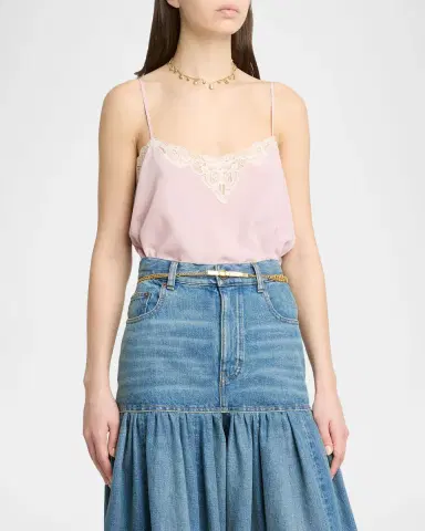 Chloé Drawstring Lace-Trim Silk Crepe De Chine Cami Top | Thumbnail 4 Chloé Drawstring Lace-Trim Silk Crepe De Chine Cami Top | Thumbnail 4