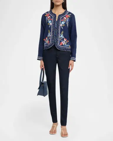 Johnny Was Floral-Embroidered Linen Bolero Jacket | Thumbnail 2 Johnny Was Floral-Embroidered Linen Bolero Jacket | Thumbnail 2