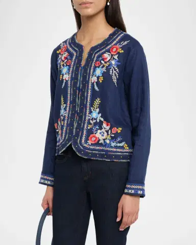 Johnny Was Floral-Embroidered Linen Bolero Jacket | Thumbnail 4 Johnny Was Floral-Embroidered Linen Bolero Jacket | Thumbnail 4