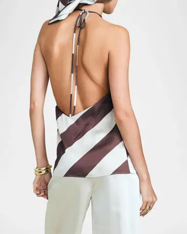 SEROYA Tilly Striped Satin Halterneck Top | Thumbnail 3 SEROYA Tilly Striped Satin Halterneck Top | Thumbnail 3