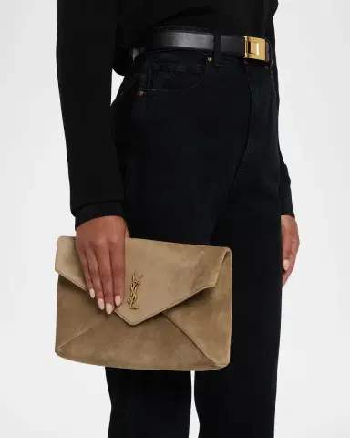 Saint Laurent Large YSL Envelope Pouch Clutch Bag in Suede | Thumbnail 2 Saint Laurent Large YSL Envelope Pouch Clutch Bag in Suede | Thumbnail 2