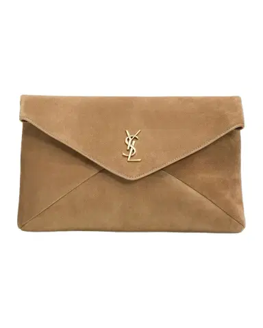 Saint Laurent Large YSL Envelope Pouch Clutch Bag in Suede | Thumbnail 1 Saint Laurent Large YSL Envelope Pouch Clutch Bag in Suede | Thumbnail 1