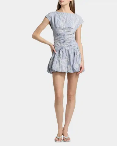 AMUR Rowyn Striped Ruched Bubble Mini Dress | Thumbnail 2 AMUR Rowyn Striped Ruched Bubble Mini Dress | Thumbnail 2