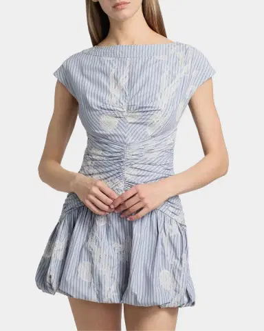 AMUR Rowyn Striped Ruched Bubble Mini Dress | Thumbnail 4 AMUR Rowyn Striped Ruched Bubble Mini Dress | Thumbnail 4