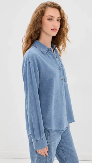 Z Supply Perfect Twill Button Up Classic Indigo | Thumbnail 4 Z Supply Perfect Twill Button Up Classic Indigo | Thumbnail 4