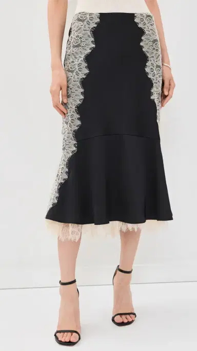 Cinq à Sept Esme Satin Liore Skirt Black/Gardenia | Thumbnail 2 Cinq à Sept Esme Satin Liore Skirt Black/Gardenia | Thumbnail 2