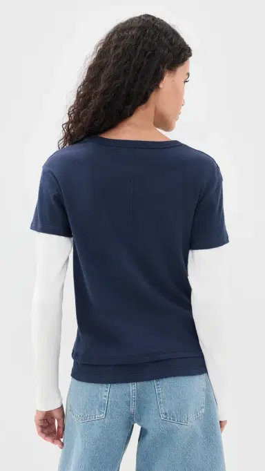 EB Denim Rory Layered Long Sleeve Tee Navy And White Waffle L | Thumbnail 3 EB Denim Rory Layered Long Sleeve Tee Navy And White Waffle L | Thumbnail 3