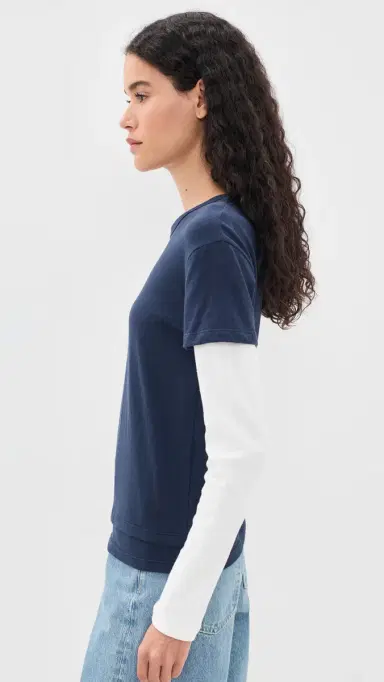 EB Denim Rory Layered Long Sleeve Tee Navy And White Waffle L | Thumbnail 4 EB Denim Rory Layered Long Sleeve Tee Navy And White Waffle L | Thumbnail 4