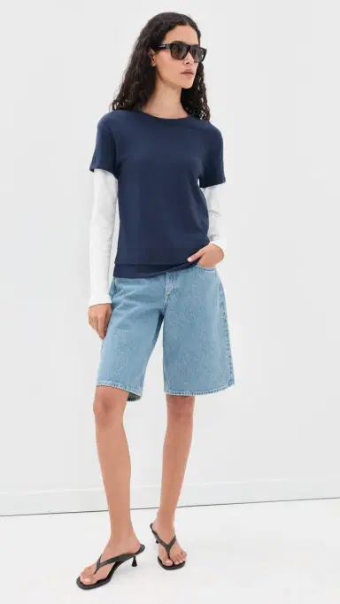 EB Denim Rory Layered Long Sleeve Tee Navy And White Waffle L | Thumbnail 5 EB Denim Rory Layered Long Sleeve Tee Navy And White Waffle L | Thumbnail 5