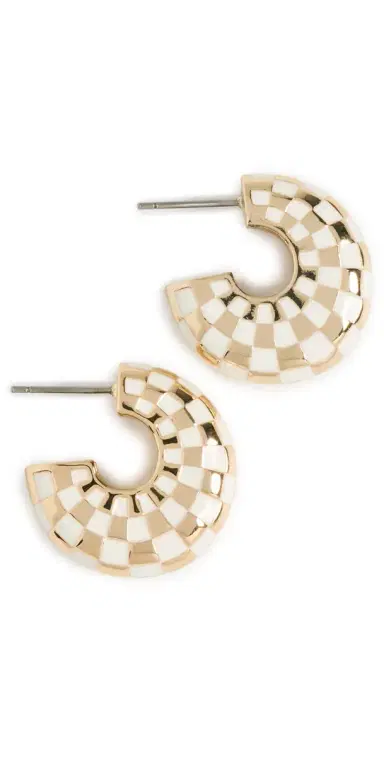 Clare V. Clare V. Le Hoop Earrings Gold/Cream Checker One Size | Thumbnail 1 Clare V. Clare V. Le Hoop Earrings Gold/Cream Checker One Size | Thumbnail 1