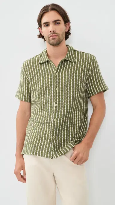 Madewell Naples Collared hirt tripe Olive | Thumbnail 2 Madewell Naples Collared hirt tripe Olive | Thumbnail 2
