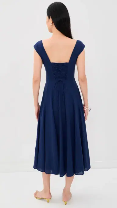 Guizio Leila Linen Dress Navy | Thumbnail 3 Guizio Leila Linen Dress Navy | Thumbnail 3
