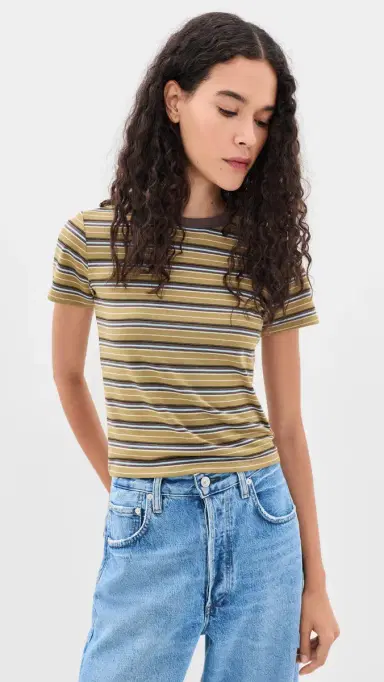 Joe's Jeans The Baby Tee Camel ulti Stripe | Thumbnail 2 Joe's Jeans The Baby Tee Camel ulti Stripe | Thumbnail 2
