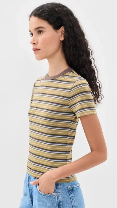 Joe's Jeans The Baby Tee Camel ulti Stripe | Thumbnail 4 Joe's Jeans The Baby Tee Camel ulti Stripe | Thumbnail 4