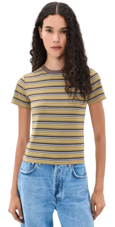 Joe's Jeans The Baby Tee Camel ulti Stripe | Thumbnail 1 Joe's Jeans The Baby Tee Camel ulti Stripe | Thumbnail 1