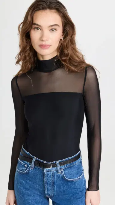 Commando Chic Mesh Long Sleeve Thong Bodysuit Black | Thumbnail 2 Commando Chic Mesh Long Sleeve Thong Bodysuit Black | Thumbnail 2