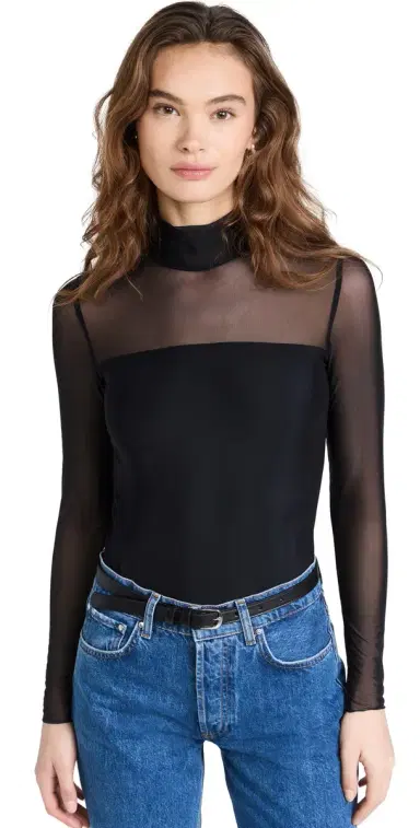 Commando Chic Mesh Long Sleeve Thong Bodysuit Black | Thumbnail 1 Commando Chic Mesh Long Sleeve Thong Bodysuit Black | Thumbnail 1