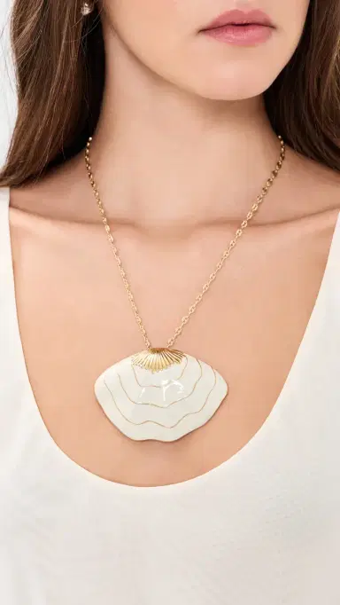 Clare V. Clamshell Pendant Necklace Cream One Size | Thumbnail 3 Clare V. Clamshell Pendant Necklace Cream One Size | Thumbnail 3