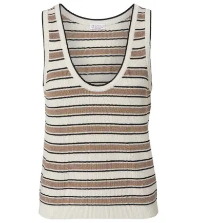 Brunello Cucinelli Striped cotton-blend top | Thumbnail 1 Brunello Cucinelli Striped cotton-blend top | Thumbnail 1