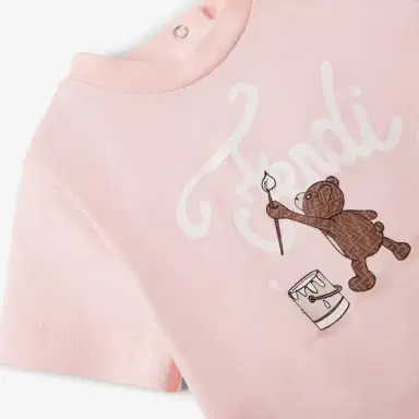 Fendi Pink jersey baby T-shirt featuring a teddy bear print | Thumbnail 3 Fendi Pink jersey baby T-shirt featuring a teddy bear print | Thumbnail 3