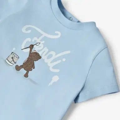 Fendi Light blue jersey baby T-shirt featuring a teddy bear print | Thumbnail 3 Fendi Light blue jersey baby T-shirt featuring a teddy bear print | Thumbnail 3