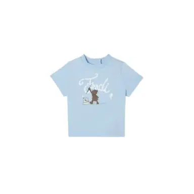 Fendi Light blue jersey baby T-shirt featuring a teddy bear print | Thumbnail 1 Fendi Light blue jersey baby T-shirt featuring a teddy bear print | Thumbnail 1