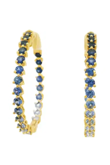 LISA NIK Graduated Blue Sapphire Hoop Earrings | Thumbnail 1 LISA NIK Graduated Blue Sapphire Hoop Earrings | Thumbnail 1