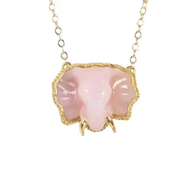 Amáli Amáli One of a Kind 18K Yellow Gold Pink Opal Elephant Pendant Necklace by The Solist | Thumbnail 1 Amáli Amáli One of a Kind 18K Yellow Gold Pink Opal Elephant Pendant Necklace by The Solist | Thumbnail 1