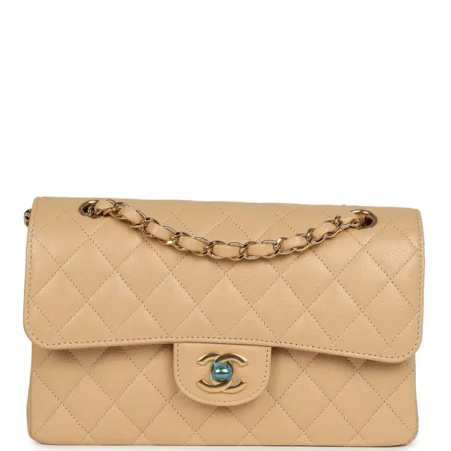 Chanel Small Classic Double Flap Bag Beige Caviar Light Gold Hardware Chanel Small Classic Double Flap Bag Beige Caviar Light Gold Hardware