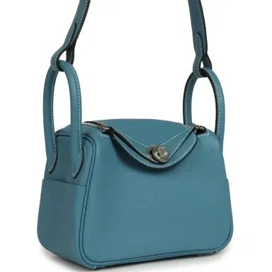 HERMÈS Hermes Mini Lindy II Blue Jean Clemence Palladium Hardware | Thumbnail 2 HERMÈS Hermes Mini Lindy II Blue Jean Clemence Palladium Hardware | Thumbnail 2